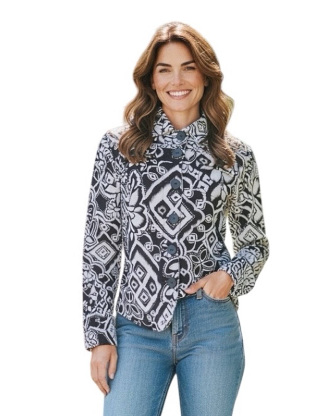 Croft & Barrow Western Style Monochrome Geometric Shirt Jacket